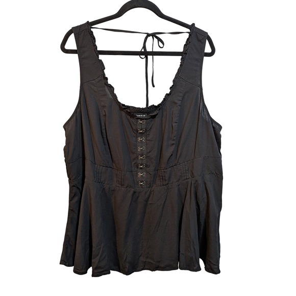 Whimsigoth Torrid Black Smocked Corset Tank Top Size 3X Ruffle Neck Tie Back - Picture 2 of 11